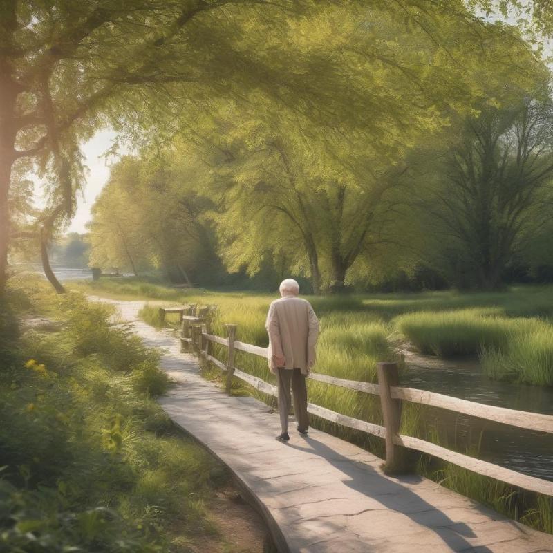 Người cao tuổi đi dạo ven sông